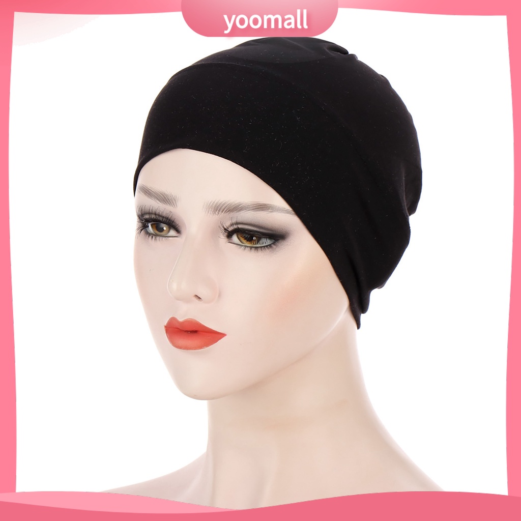 Mũ Turban Trùm Đầu Co Giãn Màu Trơn Cho Nữ