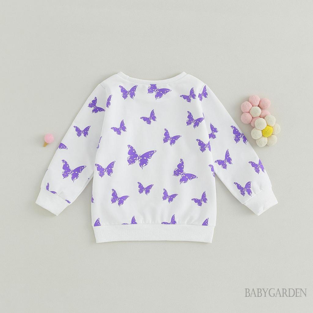 Áo Sweater Cổ Tròn Tay Dài In Hình Bướm Hoạt Hình Dành Cho Bé Gái 3-7 Tuổi