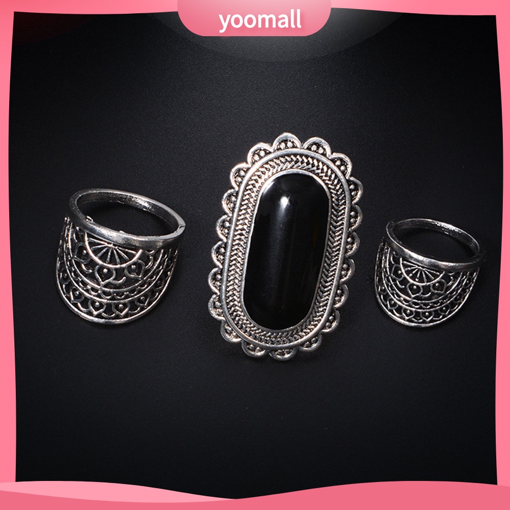 Bộ 3 Nhẫn Đính Đá Phong Cách Vintage Thời Trang Dành Cho Nữ