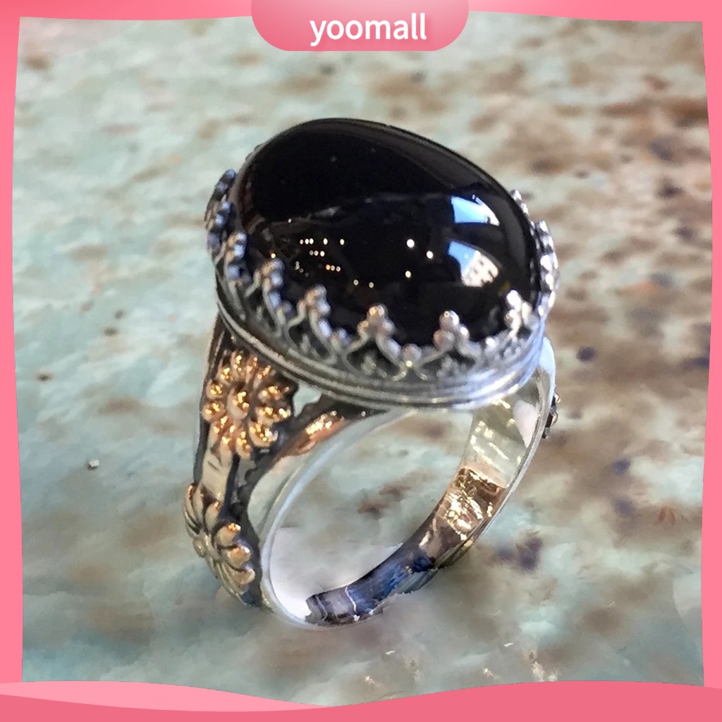 Nhẫn Unisex Bản Rộng Khắc Họa Tiết Hoa Đính Đá Nhân Tạo Phong Cách Rock