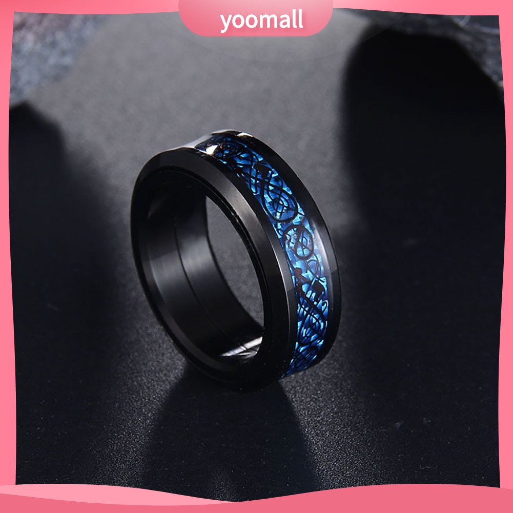 Nhẫn Xoay Hai Lớp Bằng Thép Không Gỉ Họa Tiết Rồng Phong Cách Punk Dành Cho Nam