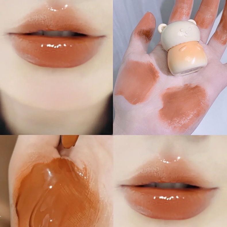 Son Bóng Dưỡng Ẩm Chống Nước Lâu Phai Thiết Kế Vỏ Son Hình Gấu Dễ Thương