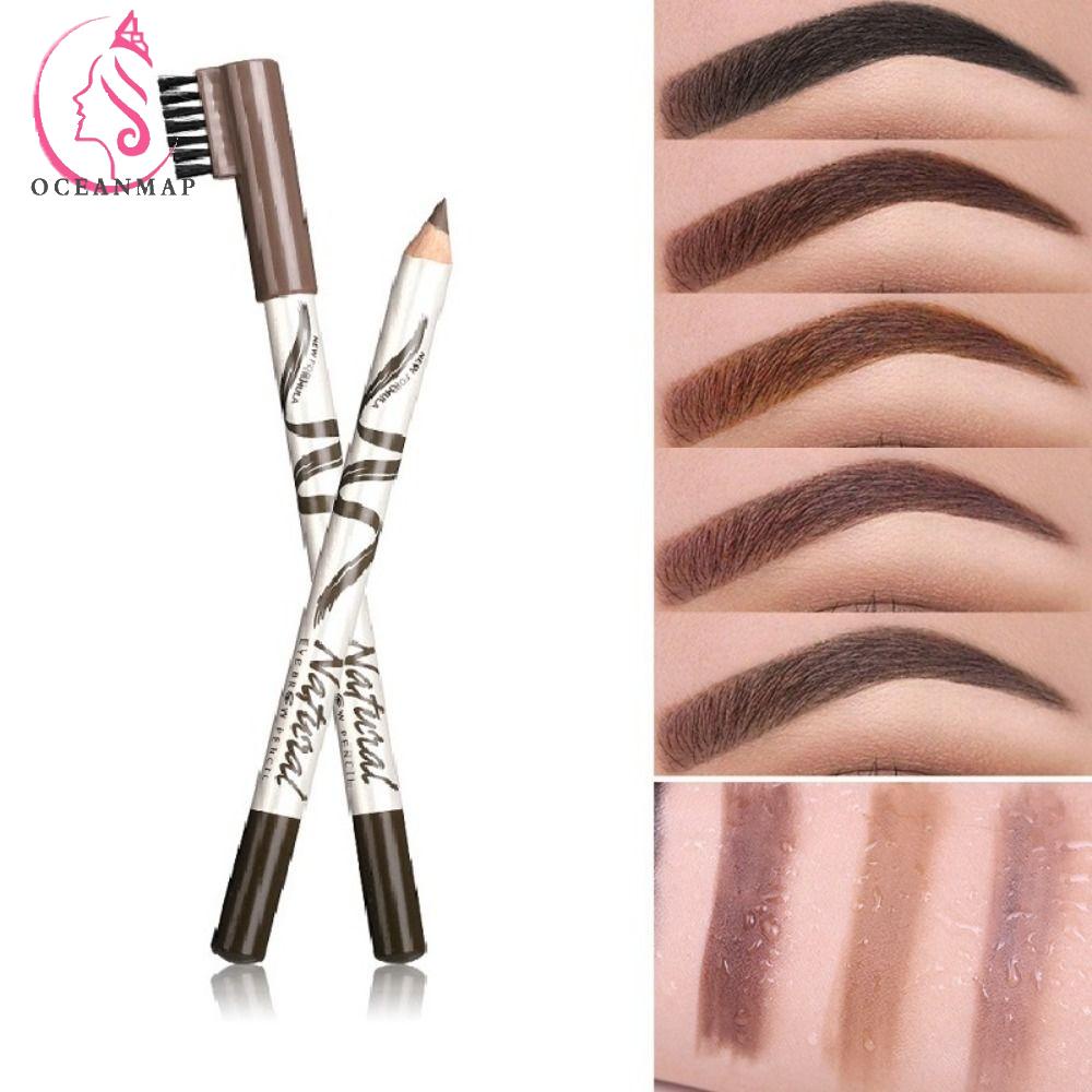 OCEANMAP Bút Chì Kẻ Lông Mày Chuyên Nghiệp Kháng Nước Có Đầu Cọ Bằng Gỗ