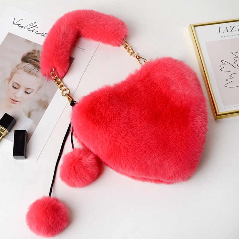 Fancysip Túi Đeo Chéo Vai Bằng Vải Lông Xù Hình Trái Tim Sức Chứa Lớn Thời Trang Thu Đông Dành Cho Nữ