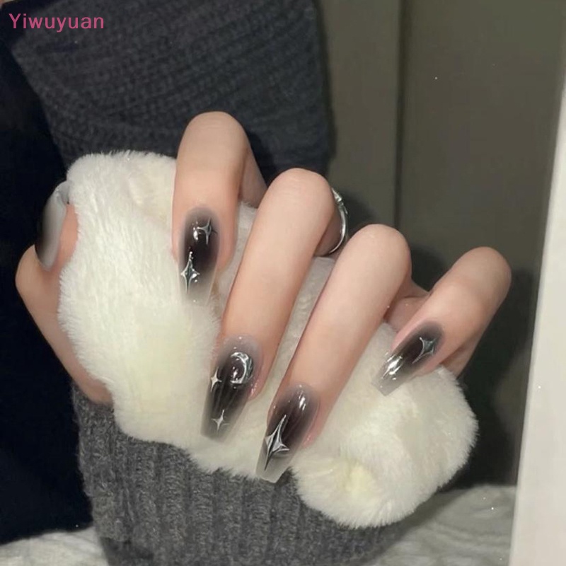 Bộ 24 Móng Tay Giả Y2k Màu Đen Có Thể Tái Sử Dụng