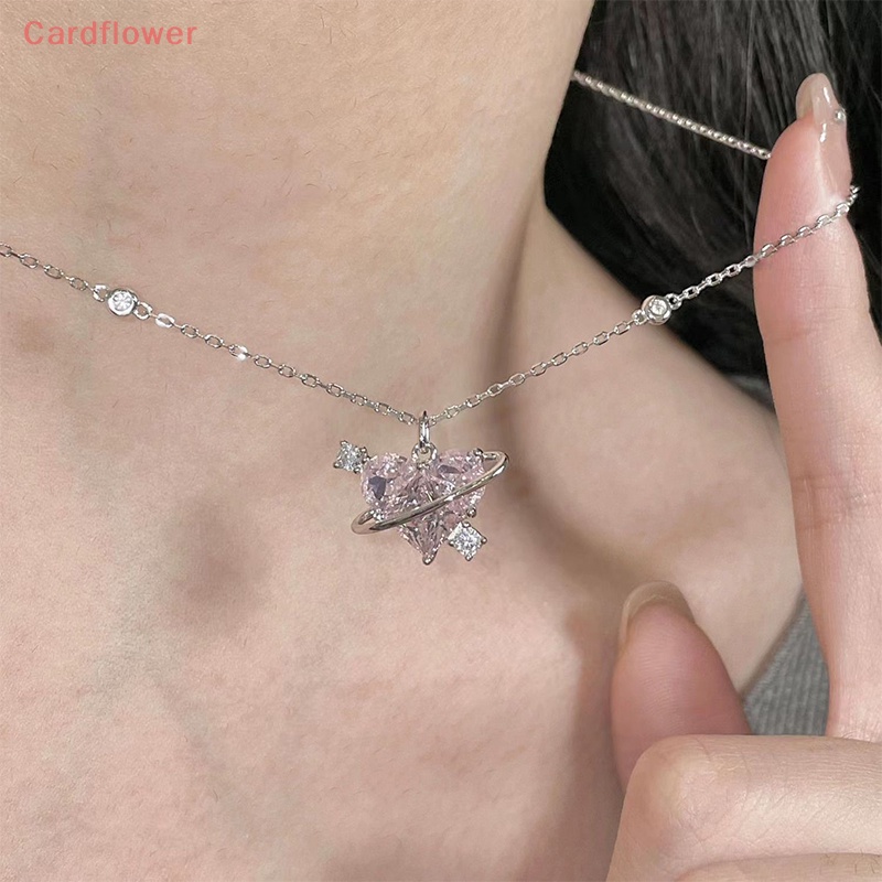< Cardflower > Vòng cổ Đính Đá Zircon Màu Hồng Hình Trái Tim Hành Tinh Thời Trang Quyến Rũ Cho Nữ