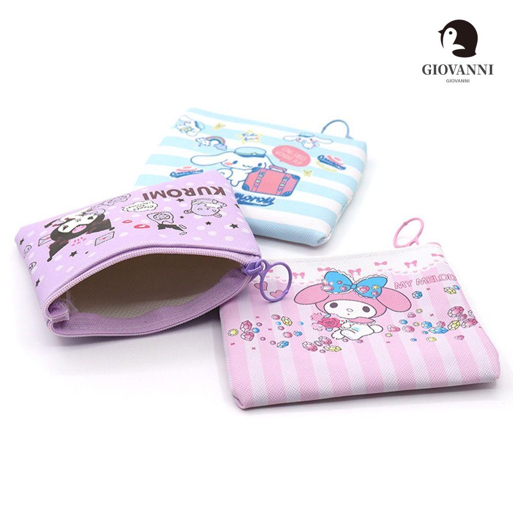 GIOVANNI Ví Đựng Thẻ ID / Tiền Xu Đa Năng Bằng Da PU Họa Tiết Mèo Kitty Melody Hoạt Hình Cinnamoroll Mini Phong Cách Hàn Quốc Cho Nữ Giá Đỡ
