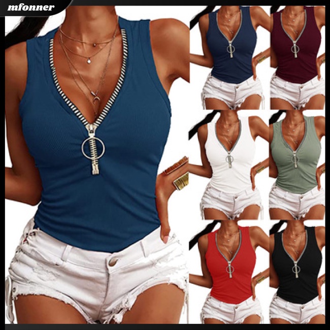 Áo Sát Nách Có Khóa Kéo Màu Sắc Đơn Giản Thoáng Khí Quyến Rũ Cho Nữ