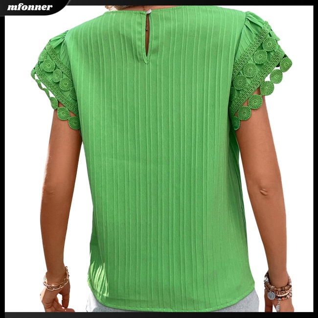 Áo Thun Nữ Tay Ngắn Cổ Tròn Phối Ren Màu Sắc Ngọt Ngào