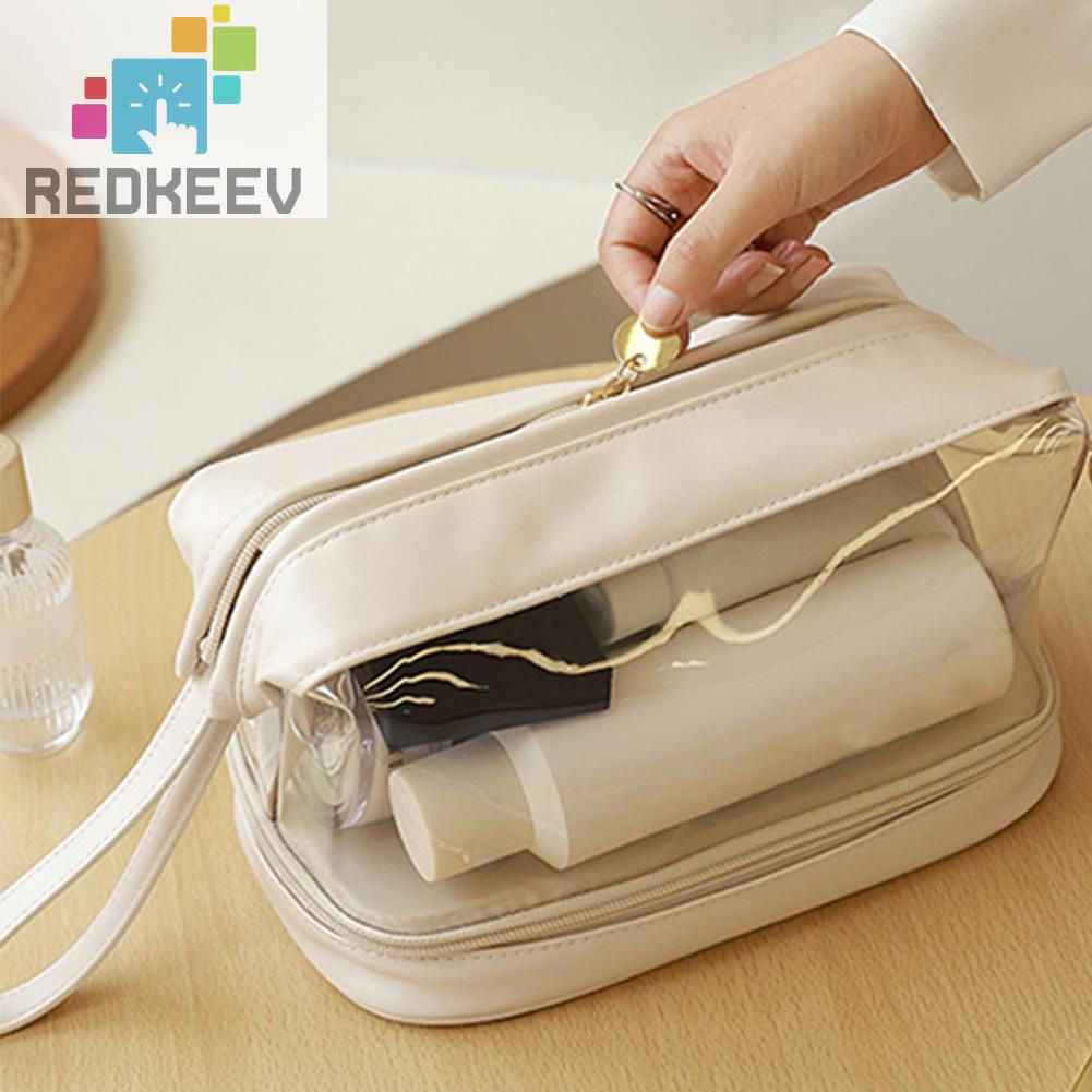 Túi Đựng Mỹ Phẩm Da PU Hai Lớp Đa Năng Có Khóa Kéo Cho Nữ