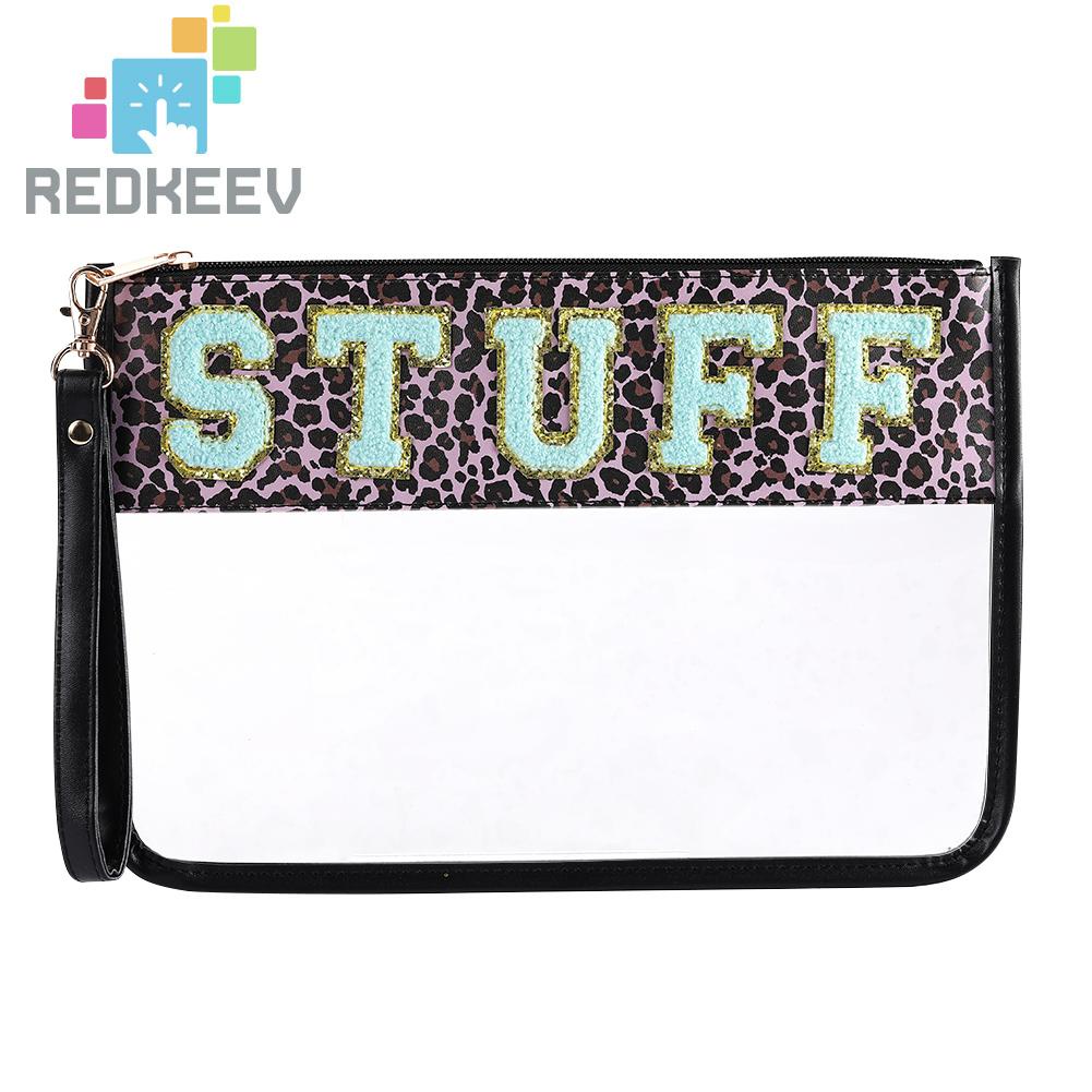 Túi Đựng Mỹ Phẩm Bằng PVC Chenille Trong Suốt In Chữ Có Khóa Kéo Tiện Dụng Mang Theo Du Lịch