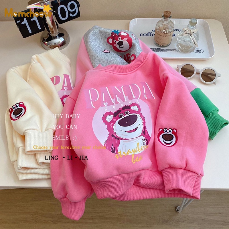 Áo sweater Liền Thân Cổ Tròn Dày Dặn In Hoạt Hình Gấu Dễ Thương Thời Trang Mùa Thu Cho Bé Gái