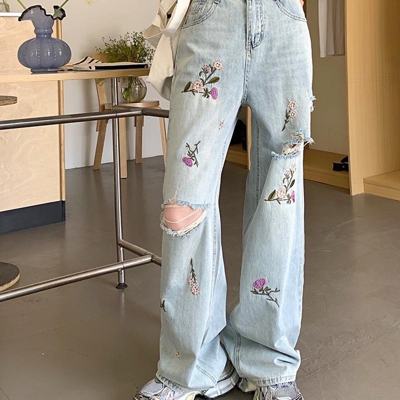 Quần Suông Qc thêu bông hoa 103cm Q322