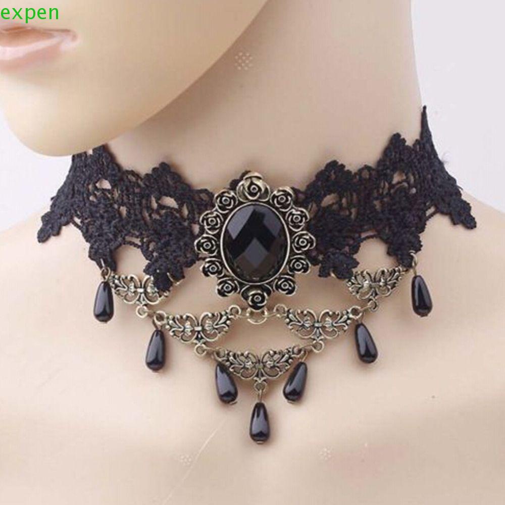 EXPEN Vòng Cổ Choker Ren Màu Đen Thời Trang Hàn Quốc Cho Nữ