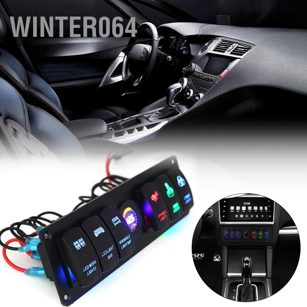 Winter064 6 Gang Toggle Rocker Switch Panel Vôn kế LED đầy màu sắc cho RV Car Marine Boat