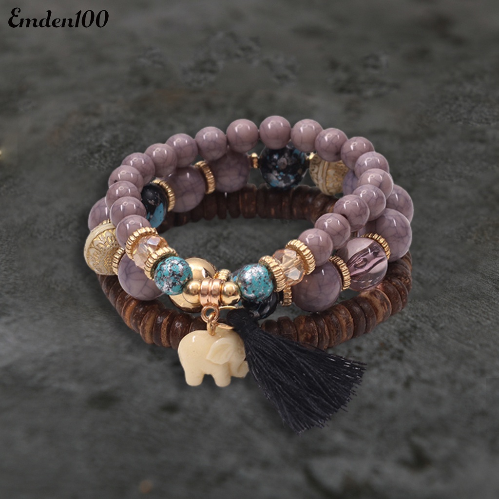 Set 3 Vòng Tay Chuỗi Hạt Gỗ Thời Trang Cho Nữ