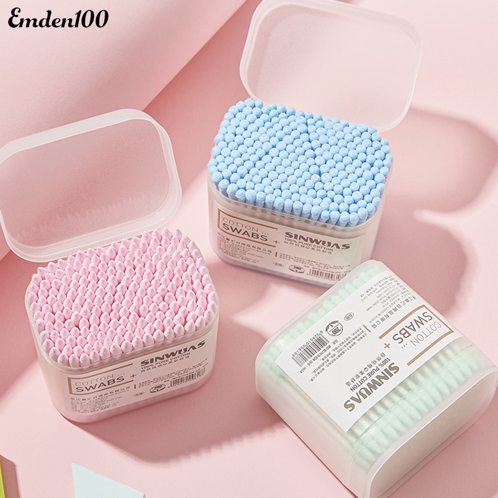 1 Hộp 200 / 300 Tăm Bông Trang Điểm Đầu Tròn Mềm Đa Năng