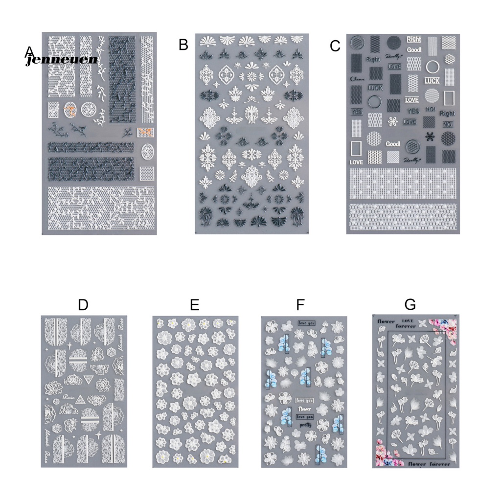 Miếng Dán Trang Trí Móng Tay 5D Mini Họa Tiết Ren Hoa Dễ Thương