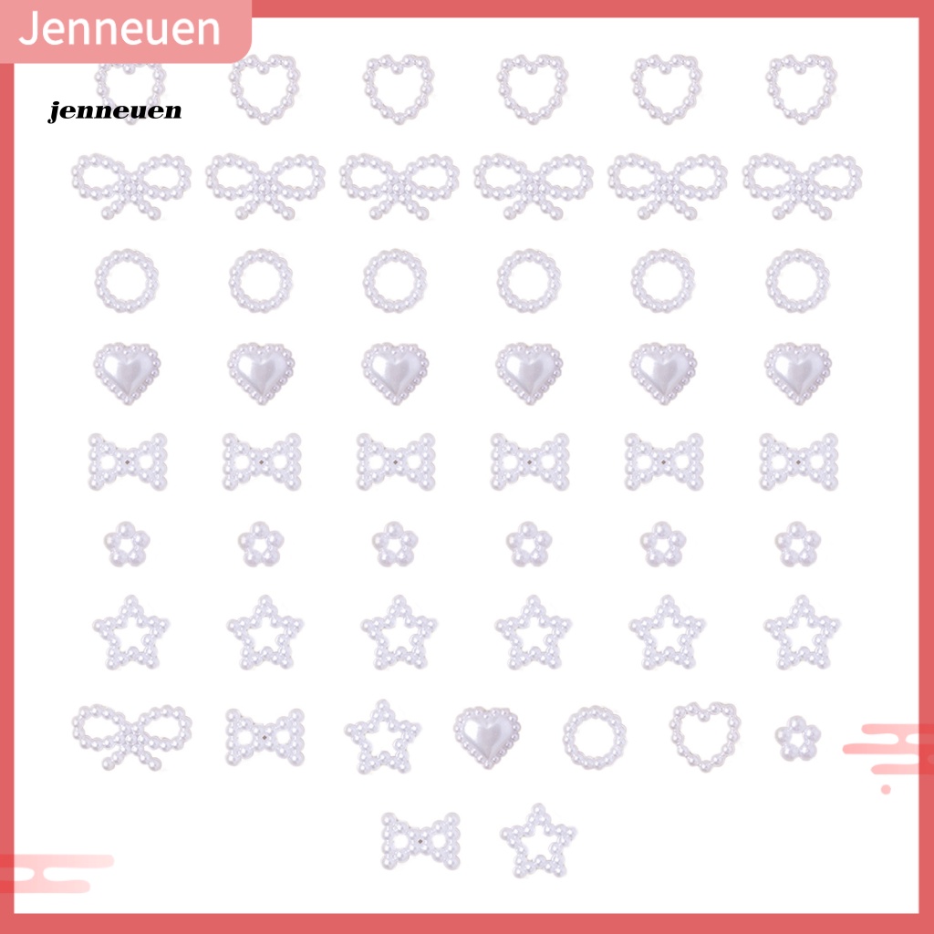 Bộ 50 Móng Tay Giả Đính Đá / Ngọc Trai / Nơ / Trái Tim / Nơ Lưng Dùng Trang Trí Nghệ Thuật