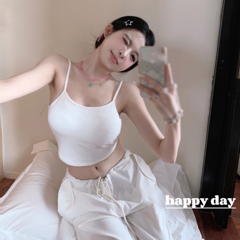 Áo Croptop Sát Nách Có Mút Đệm Thời Trang Mùa Hè Phong Cách Hàn Quốc Cho Nữ