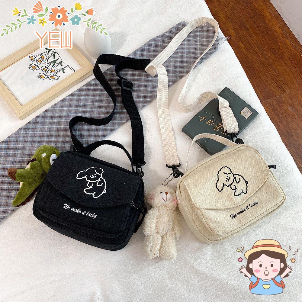 Túi Xách Đeo Vai Bằng Vải Bạt In Hình Chó Dễ Thương Thời Trang Cho Nữ