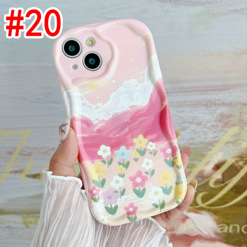 Soft Casing for iPhone 15 14 Pro Max 13 12 11 ProMax X XS XR 7 8 6 6S Plus SE 2020ins Cream Edge Pink Purple Oil painting Moon cloud Starry sky Sea of Flowers Fine Hole Airbag Shockproof Protection Phone Case STN 19