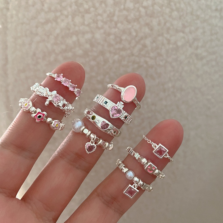 Nhẫn Mạ Vàng Hồng Đính Đá Zircon Thiết Kế Đơn Giản Độc Đáo Dễ Phối Đồ y2k