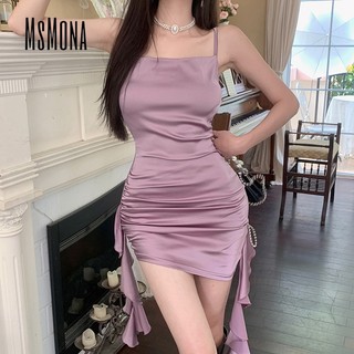 MsMona Nữ Thời Trang Mới Thường Ngày Gợi Cảm Slim Fit Màu Trơn Không Tay Đầm