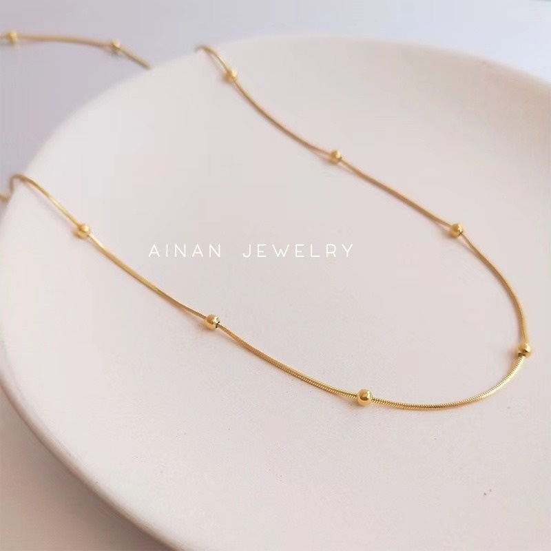 Vòng cổ Xương Rắn Mạ Vàng 18K Đính Hạt Tròn Đơn Giản