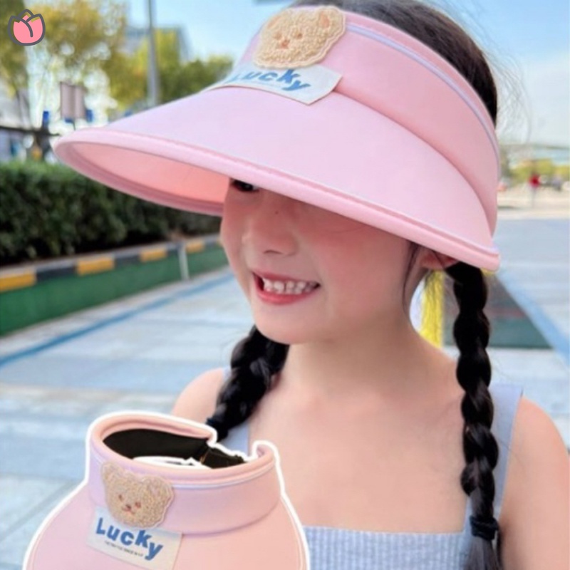 Mũ chóp nửa đầu gấp gọn Lucky hình gấu 3D cute cho bé HB