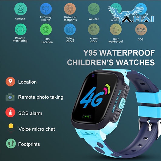 Đồng hồ trẻ em 2020 Y95H/C90, định vị 4G, WIFI chính xác, video call, chống nước IP67/Đồng hồ định v