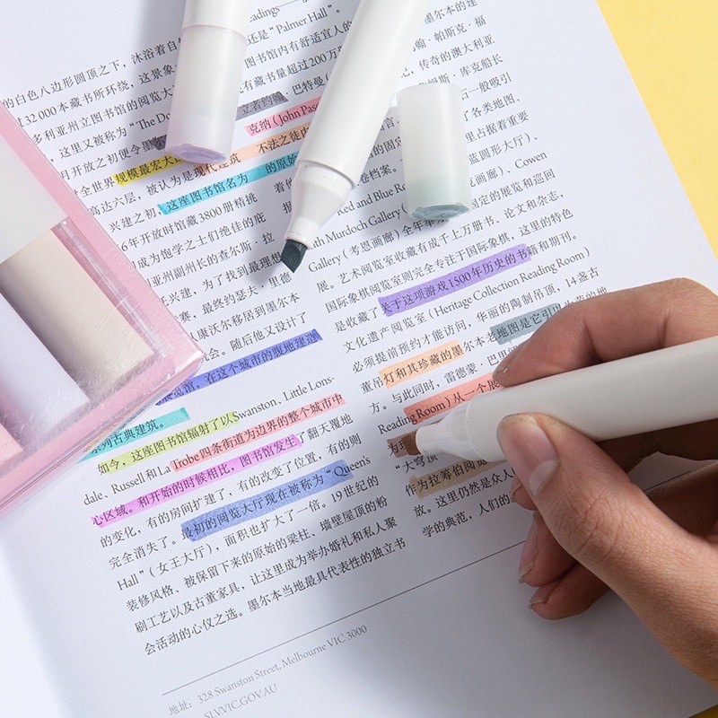 Set 4 Bút Dạ Quang Màu Pastel đánh dấu ghi chú Highlight marker dễ thương Gấu Mon