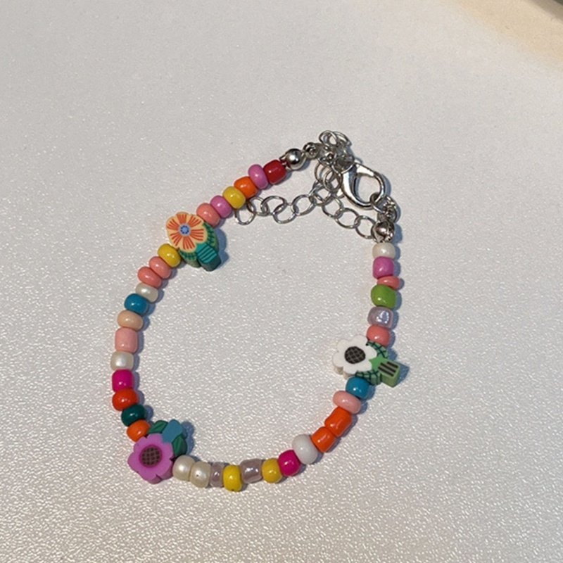 Vòng Đeo Tay Hạt Đất Sét Thủ Công Nhiều Màu Đính Hoa Và Ngọc Trai Cho Nữ