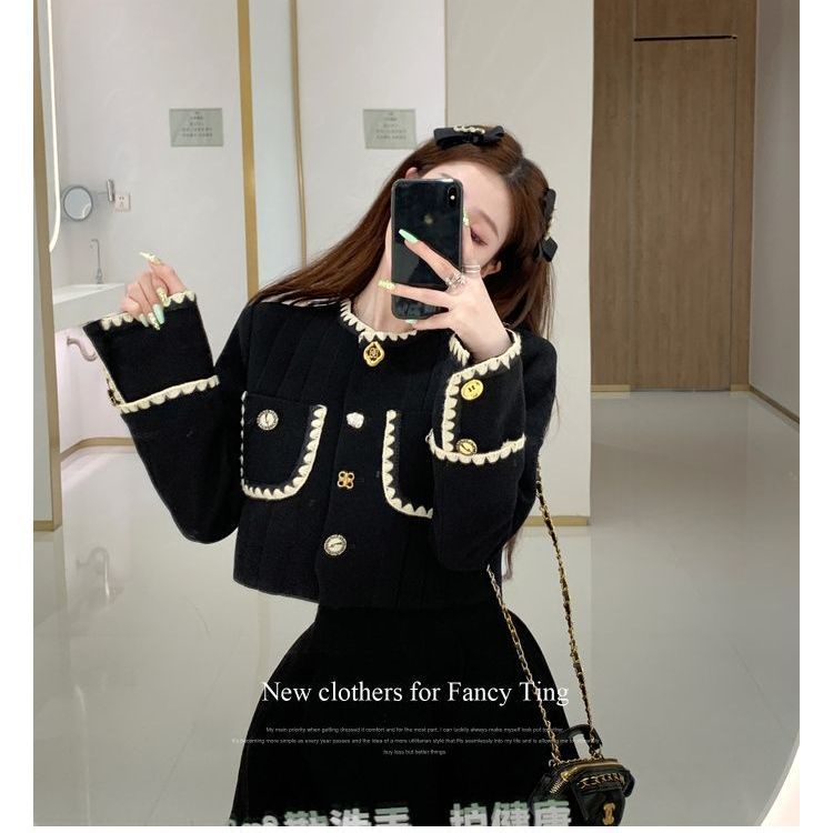 Bộ Áo Khoác Ngắn Nhẹ Sang Trọng + Chân Váy Lưng Cao Dáng Ôm Phong Cách Preppy Thời Trang Mùa Thu