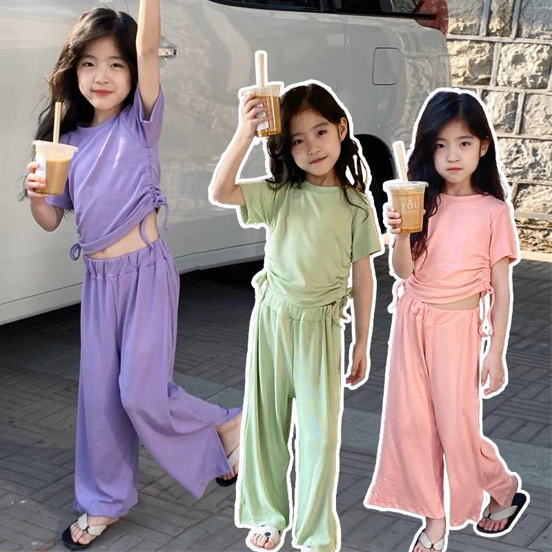 Sét tăm siêu xinh quần dài, áo thiết kế dây rút điệu đà cho bé gái