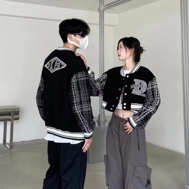 Áo khoác cặp Áo Khoác Bóng Chày Tay Thêu Chữ Thời Trang Cho Cặp Đôi