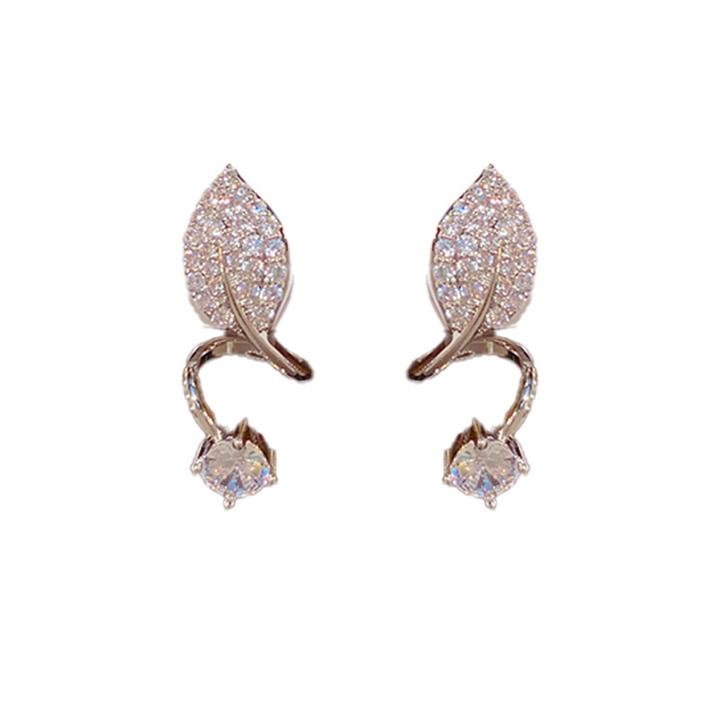 Bông Tai Mạ Bạc Hình Chiếc Lá Đính Đá Zircon Sang Trọng Thời Trang Cho Nữ