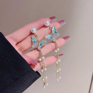 Đôi Bông Tai Dáng Dài Hình Bướm Đính Ngọc Trai Thời Trang Cho Nữ