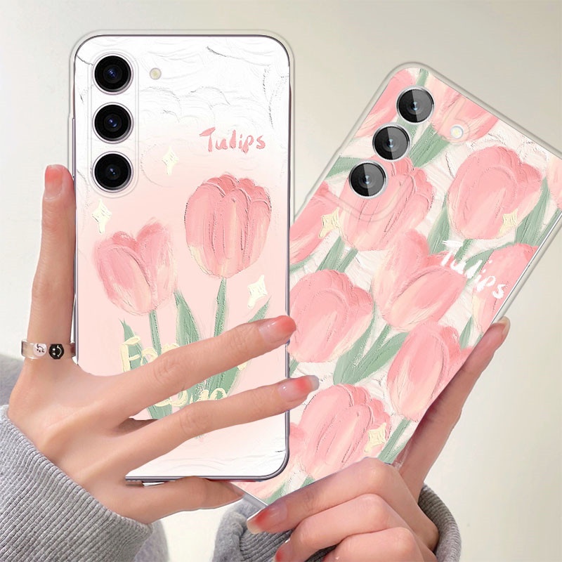 Ốp Điện Thoại TPU Mềm Hình Hoa Tulip Hồng Cho Samsung S23 S22 S8 S10 S9 S20 S21 Plus S21 FE Note 9 10 Plus 20 Ultra 5G