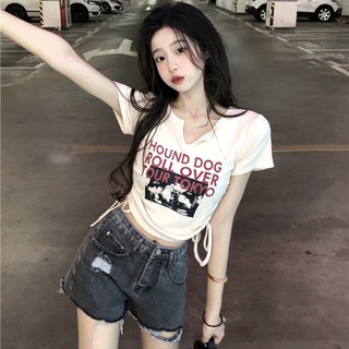 Áo Thun cotton Tay Ngắn Hở Rốn Thời Trang Cho Nữ