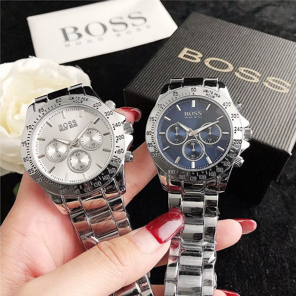 Hugo Boss Đồng Hồ Đeo Tay Mặt Tròn Đính Kim Cương Dây Da Thép Không Gỉ Thời Trang Cho Cặp Đôi