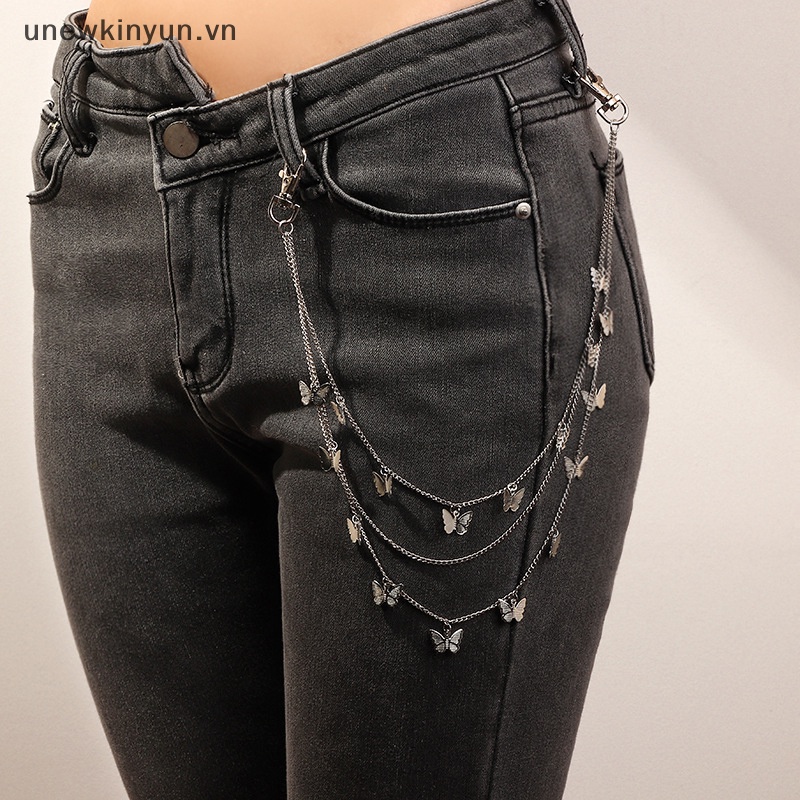 Dây Xích Đeo Thắt Lưng Nhiều Lớp Gắn Hình Bướm Phong Cách Punk Cho Nữ