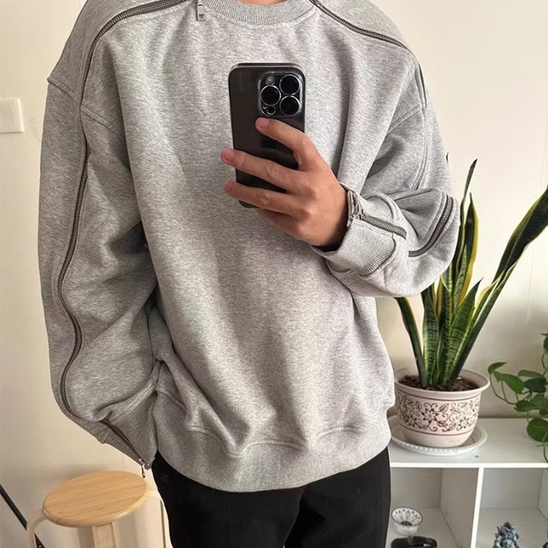 Áo Sweater Cổ Tròn Có Khóa Kéo Đôi Màu Trơn Phong Cách Hàn Quốc Thời Trang Cho Nam