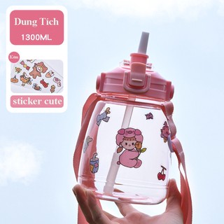 Bình Đựng Nước Siêu Bền, Đẹp Dung Tích 1300ml, Tặng Kèm Sticker kute siêu dể thương