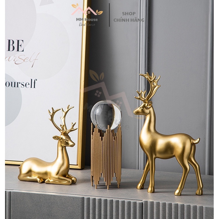 Cặp Hươu tài Lộc pha Lê chéo trang trí nội thất decor kệ tủ quà tặng khai trương Tân gia MM House
