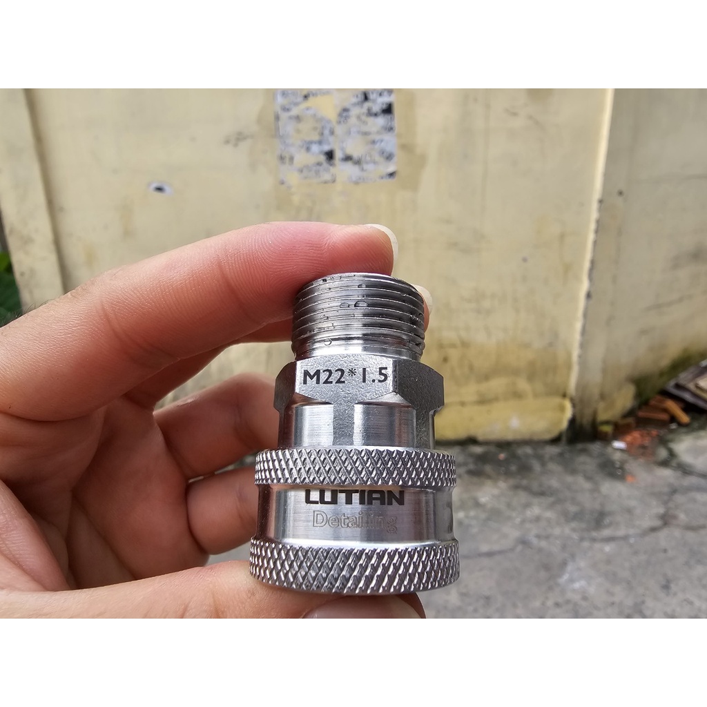Khớp Cái Nối Nhanh 3/8 Lổ Trong 14 Ren Ngoài 22mm Inox Lutian Chính Hãng Cho Dây Nối Máy Rửa Xe Cao Áp
