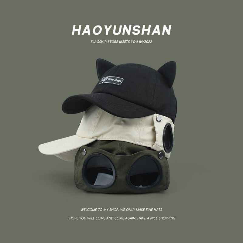 Mũ Lưỡi Trai Hình Tai Mèo Đeo Kính Mát Phong Cách Hip hop Hàn Quốc Dễ Thương