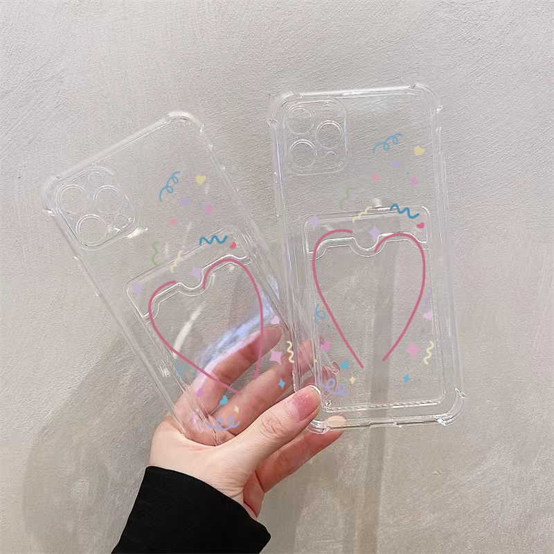 Love heart card holder vỏ điện thoại cho iphone 11 12 13 14 pro max x xs xr xs max 7 8 plus se 2020 2022 vỏ silicon tpu trong suốt vỏ điện thoại mềm bumper wallt shell