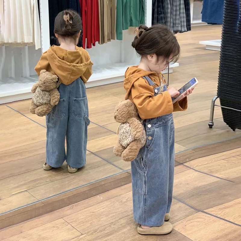 Quần Yếm Denim Ống Rộng Thời Trang Hàn Quốc 2023 Dành Cho Bé Gái
