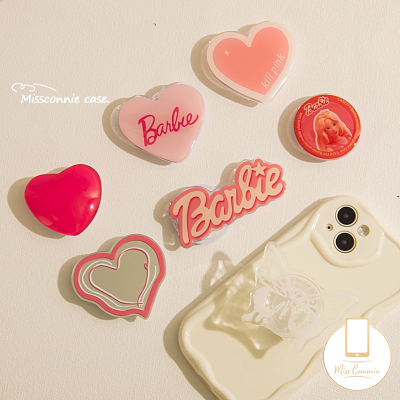 Barbie korea ins love heart shaped mirror có thể gập lại đàn hồi grip tok giá đỡ điện thoại di động vòng đeo tay ổ cắm điện thoại griptok universal